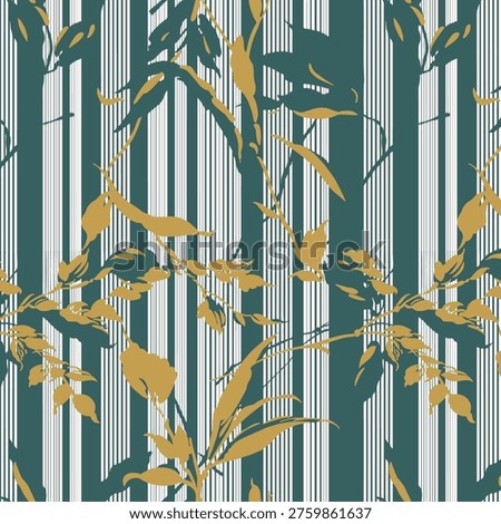 Geometric botanical leaves seamless pattern. For tablecloths, clothes, shirts, dresses, paper, bedding, blankets, quilts, and other textile products print pattern