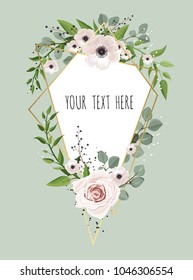 Geometric botanical vector design frame. Natural spring wedding card. All elements are isolated and editable