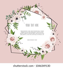 Geometric botanical vector design frame. Natural spring wedding card. All elements are isolated and editable