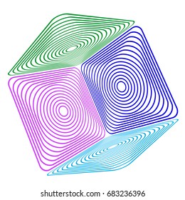 Geometric box design. Abstract 3d box from color lines .