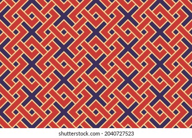 Geometric braid checkered continuous celtic motif. Abstract common line background. Minimalist geometrical interleaving pattern. Classy colorful ornament graphic allover textile zig zag print block