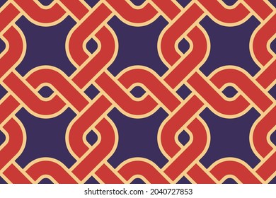 Geometric braid checkered continuous celtic motif. Abstract common line background. Minimalist geometrical interleaving pattern. Classy colorful ornament graphic allover textile print block