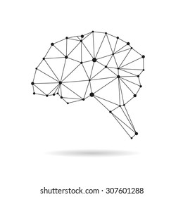 Geometric brain design silhouette. Black line vector illustration