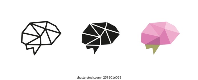 Geometric brain icon. Abstract polygonal mind symbol vector illustration. Artificial intelligence and cognitive thinking low poly concept. AI, creativity and psychology concept.