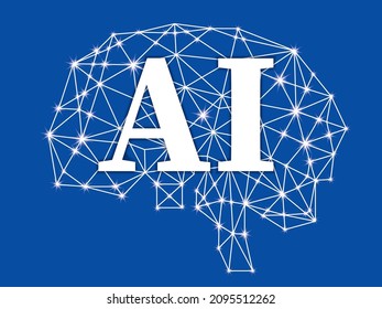 Geometric, brain illustrations, icons. AI, artificial intelligence, network, technology image graphic material