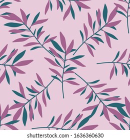 Geometric branch leaves seamless pattern. Summer tropical leaf backdrop. Vintage botanical wallpaper. Design for fabric, textile print, wrapping paper.  Vector illustration