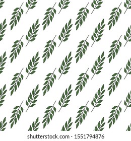 Geometric branches leaf seamless pattern. Hand drawn forest leaves wallpaper. Printing, textile, fabric, fashion, interior, wrapping paper concept. Vector illustration