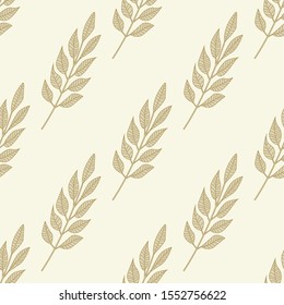 Geometric branches leaf seamless pattern. Hand drawn vintage leaves wallpaper. Design for printing, textile, fabric, fashion, interior, wrapping paper concept. Vector illustration