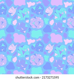 Geometric bright background with crystals and abstract shapes for the design of girly textiles, covers.