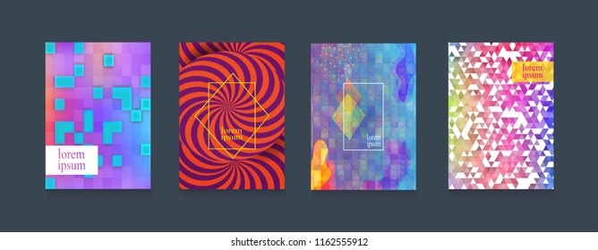 Geometric bright covers for your design. Banners with a simple geometric pattern. Flyer with a gradient. Minimal design. Vector illustration.