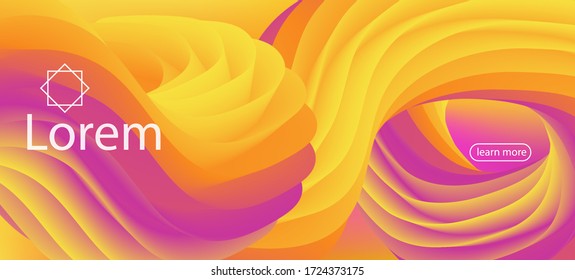 Geometric Bright Gradient Overlay. Landing Page, Orange, Pink Background. Neon Color Website Layout. 3d Fluid Vibrant Vector Background. Funky Liquid Wave Banner. Dynamic Motion Trendy Wave.