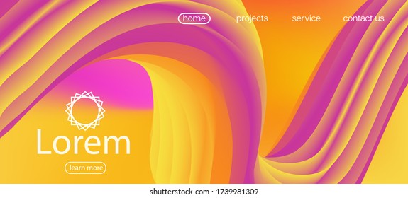 Geometric Bright Gradient Overlay. Landing Page, Orange, Pink Background. Neon Color Website Design. Trendy Liquid Wave Banner. Dynamic Motion Modern Wave. 3d Fluid Vivid Vector Background.