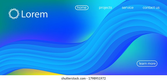 Geometric Bright Gradient Overlay. Landing Page, Blue, Purple Background. Modern Liquid Flow Banner. 3d Fluid Lucid Vector Background. Dynamic Movement Funky Wave. Neon Color Website Layout.