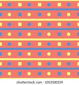 Geometric bright multi colored seamless background. Blue and beige elements on orange background. Design for wallpapers and fabrics