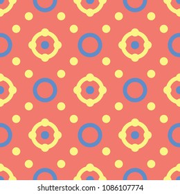 Geometric bright multi colored seamless background. Blue and beige elements on orange background. Design for wallpapers and fabrics