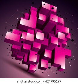 Geometric bright polygonal structure with lines mesh, purple modern science and technology element.