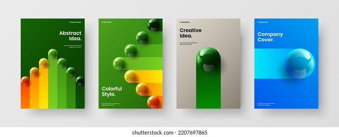 Geometric brochure A4 design vector illustration composition. Colorful realistic balls corporate identity template collection.
