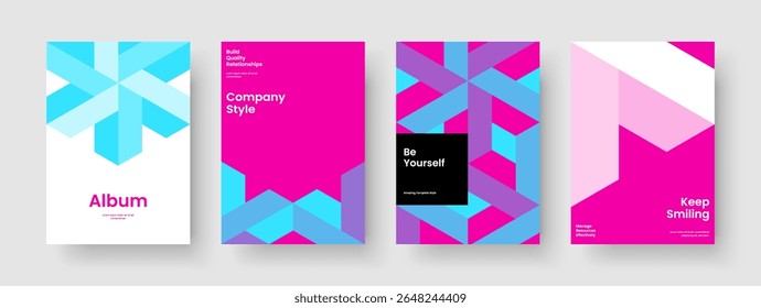 Geometrisches Broschürendesign. Isoliertes Berichtslayout. Abstrakte Hintergrundvorlage. Geschäftspräsentation. Poster. Banner. Flyer. Buchumschlag. Katalog. Handzettel Markenidentität. Zeitschrift. Journal