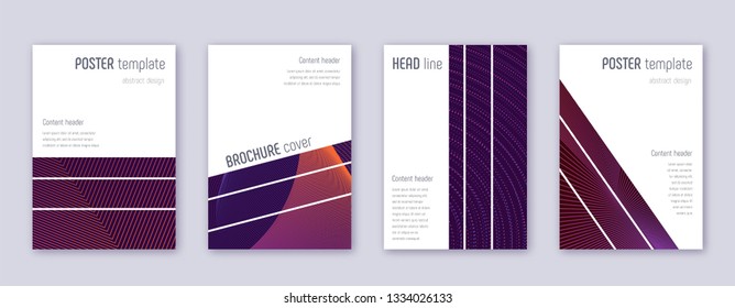 Geometric brochure design template set. Violet abstract lines on dark background. Amazing brochure design. Breathtaking catalog, poster, book template etc.