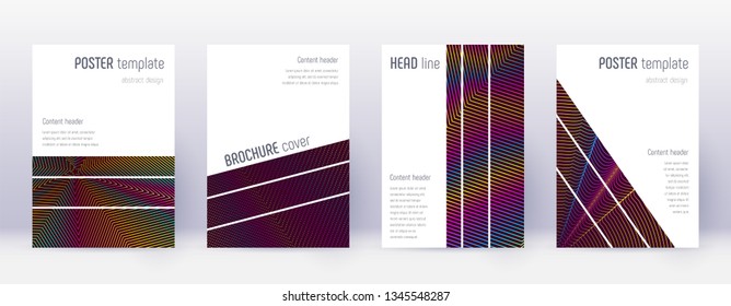 Geometric brochure design template set. Rainbow abstract lines on wine red background. Alluring brochure design. Sightly catalog, poster, book template etc.