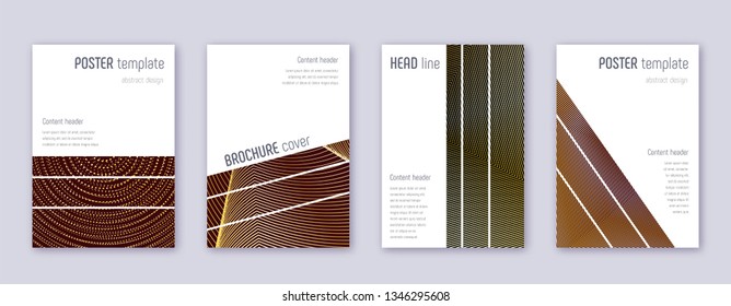 Geometric brochure design template set. Gold abstract lines on bordo background. Alive brochure design. Ravishing catalog, poster, book template etc.