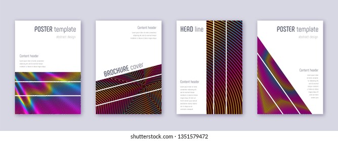 Geometric brochure design template set. Rainbow abstract lines on wine red background. Alluring brochure design. Posh catalog, poster, book template etc.