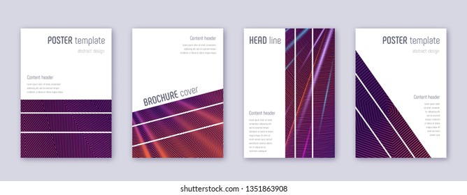 Geometric brochure design template set. Violet abstract lines on dark background. Amazing brochure design. Classic catalog, poster, book template etc.