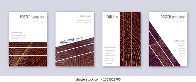 Geometric brochure design template set. Gold abstract lines on bordo background. Alive brochure design. Pretty catalog, poster, book template etc.