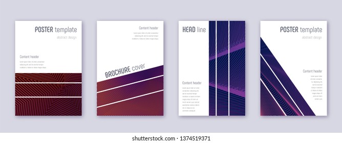 Geometric brochure design template set. Violet abstract lines on dark background. Amazing brochure design.  