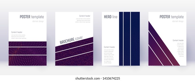 Geometric brochure design template set. Violet abstract lines on dark background. Amazing brochure design. Dramatic catalog, poster, book template etc.