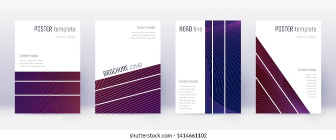 Geometric brochure design template set. Violet abstract lines on dark background. Amazing brochure design. Classy catalog, poster, book template etc.