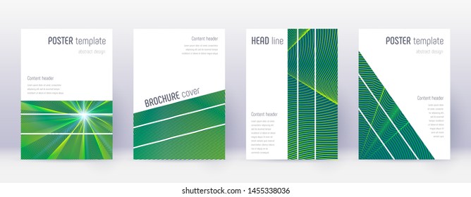 Geometric brochure design template set. Green abstract lines on dark background. Alluring brochure design. Attractive catalog, poster, book template etc.