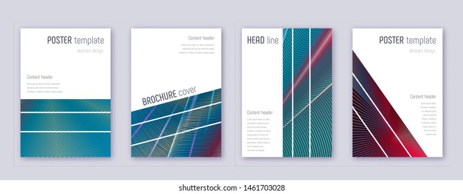 Geometric brochure design template set. Red abstract lines on white blue background. Alluring brochure design. Surprising catalog, poster, book template etc.