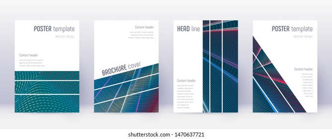 Geometric brochure design template set. Red abstract lines on white blue background. Amazing brochure design. Alive catalog, poster, book template etc.