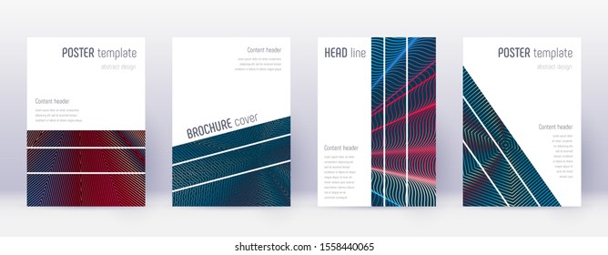 Geometric brochure design template set. Red abstract lines on white blue background. Amazing brochure design. Amusing catalog, poster, book template etc.