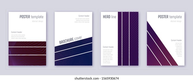 Geometric brochure design template set. Violet abstract lines on dark background. Amazing brochure design. Captivating catalog, poster, book template etc.