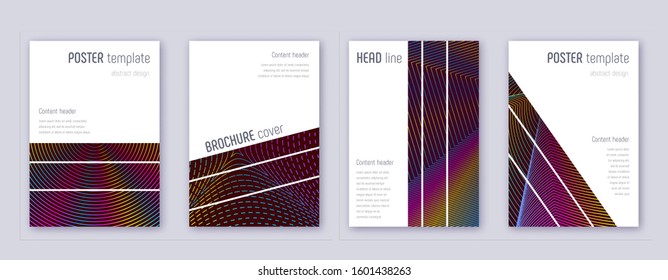 Geometric brochure design template set. Rainbow abstract lines on wine red background. Alluring brochure design. Perfect catalog, poster, book template etc.