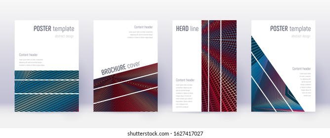 Geometric brochure design template set. Red abstract lines on white blue background. Amazing brochure design. Appealing catalog, poster, book template etc.