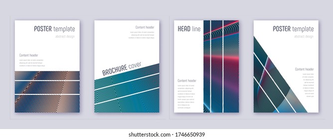 Geometric brochure design template set. Red abstract lines on white blue background. Alluring brochure design. Wonderful catalog, poster, book template etc.