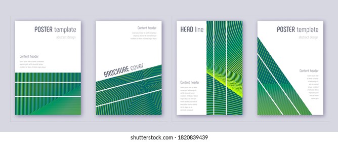 Geometric brochure design template set. Green abstract lines on dark background. Alive brochure design. Wondrous catalog, poster, book template etc.