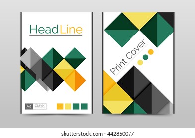 Geometric brochure front page, business annual report cover vector template, A4 size poster