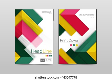 Geometric brochure front page, business annual report cover vector template, A4 size poster