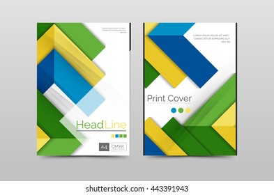 Geometric brochure front page, business annual report cover vector template, A4 size poster