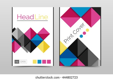 Geometric brochure front page, business annual report cover vector template, A4 size poster