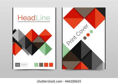 Geometric brochure front page, business annual report cover vector template, A4 size poster