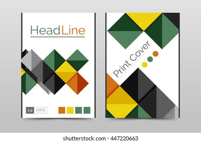 Geometric brochure front page, business annual report cover vector template, A4 size poster