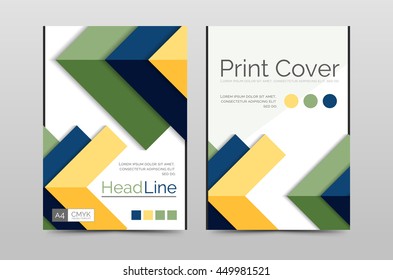 Geometric brochure front page, business annual report cover vector template, A4 size poster