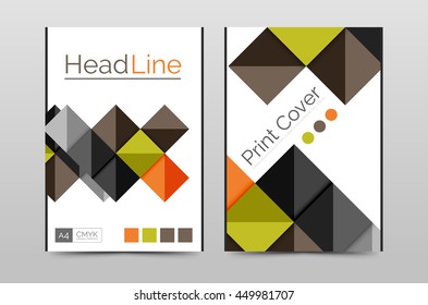 Geometric brochure front page, business annual report cover vector template, A4 size poster