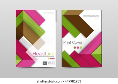 Geometric brochure front page, business annual report cover vector template, A4 size poster