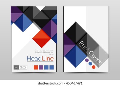 Geometric brochure front page, business annual report cover vector template, A4 size poster